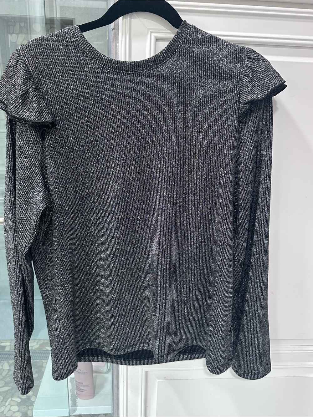 GAP Metallic Ribbed Long-Sleeve Top in Gray